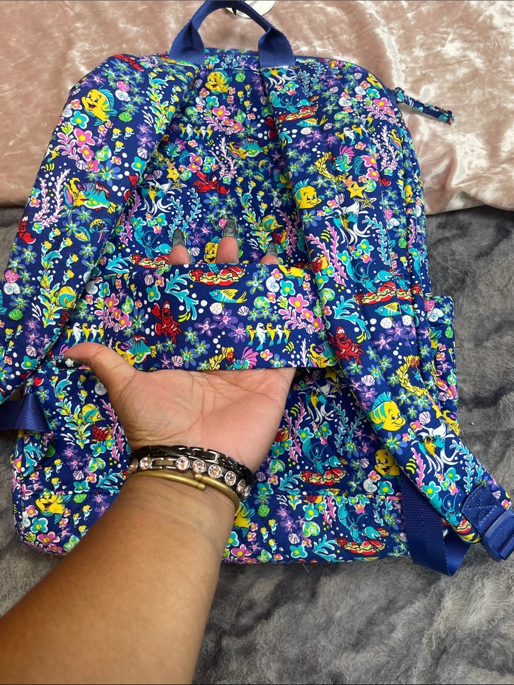 Vera Bradley Kids Navy Multicolor Little Mermaid Underwater Floral Backpack - Picture 7 of 9